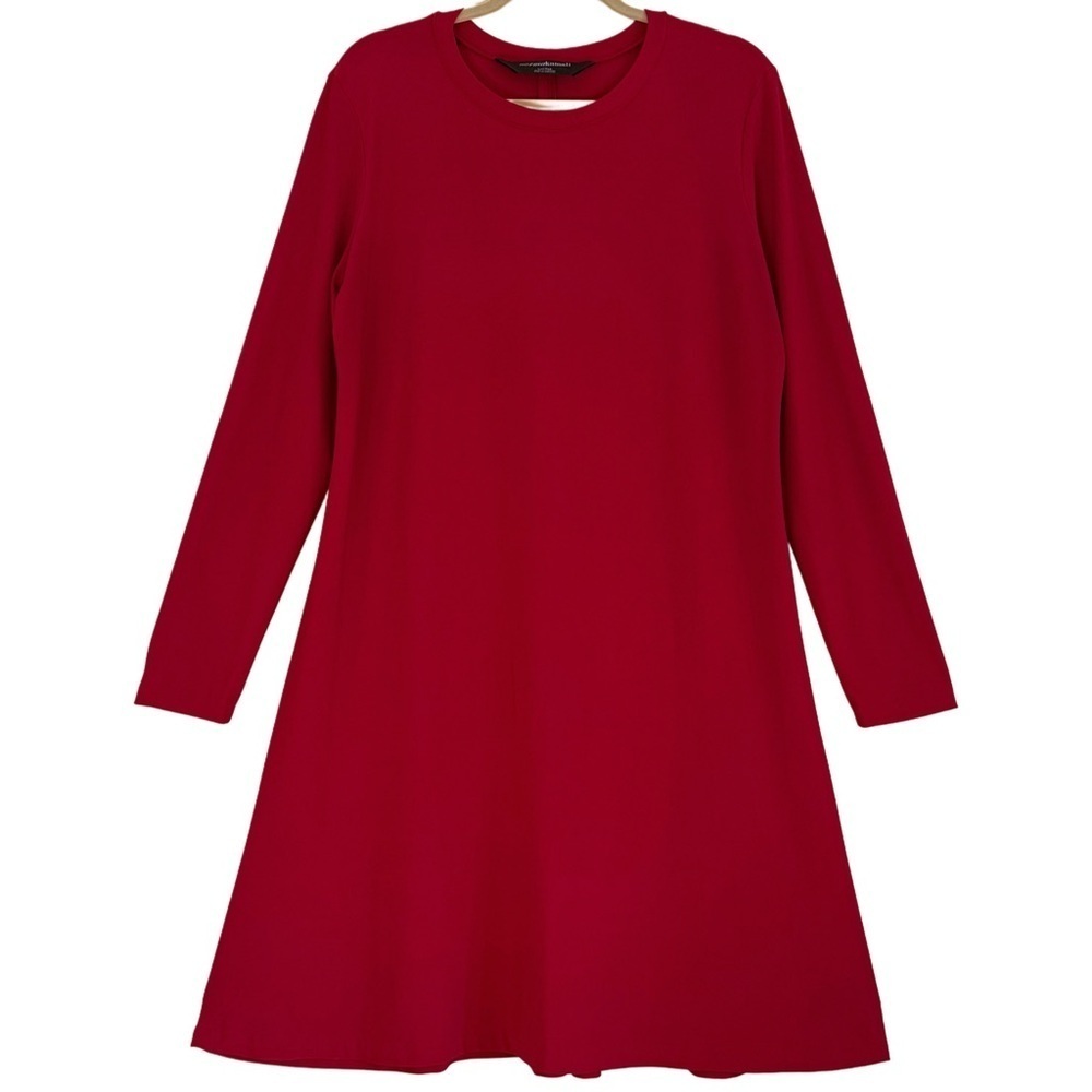 NORMA KAMALI Vibrant Red Lightweight Stretchy Long Sleeve A-Line Dress Sz XXL